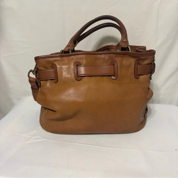 Cole Haan brown leather top handle tote with adj  shoulder strap and buckle - Picture 3 of 10